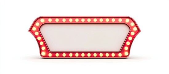 Retro marquee sign with bright red border and glowing bulbs on white background, blank center ready for text or graphics, ideal for announcements.