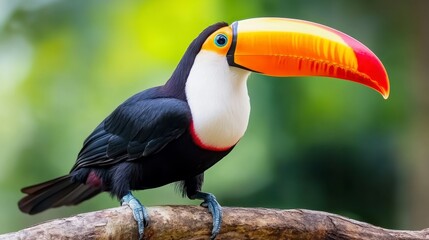 Obraz premium Colorful Toucan Perched on a Branch in a Lush Tropical Environment