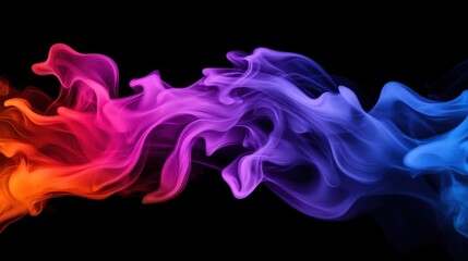 Abstract colorful smoke swirls on black.