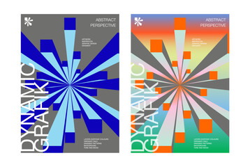 Dynamic square with perspective graphic design poster template 3D portal popup cube gradient background hallway flyer brochure virtual digital future tech space effect motion web mobile annual