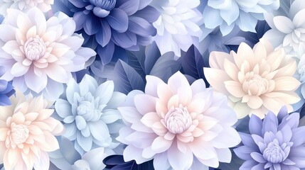 Obraz premium Pastel Dahlias: A breathtaking close-up of pastel-colored dahlias, showcasing their delicate petals and soft hues in a captivating floral arrangement.