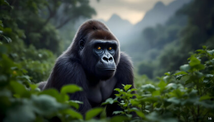 Obraz premium Majestic Gorilla in Lush Rainforest Habitat