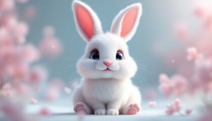 Fototapeta premium Adorable Cartoon Bunny in a Spring Bloom Setting