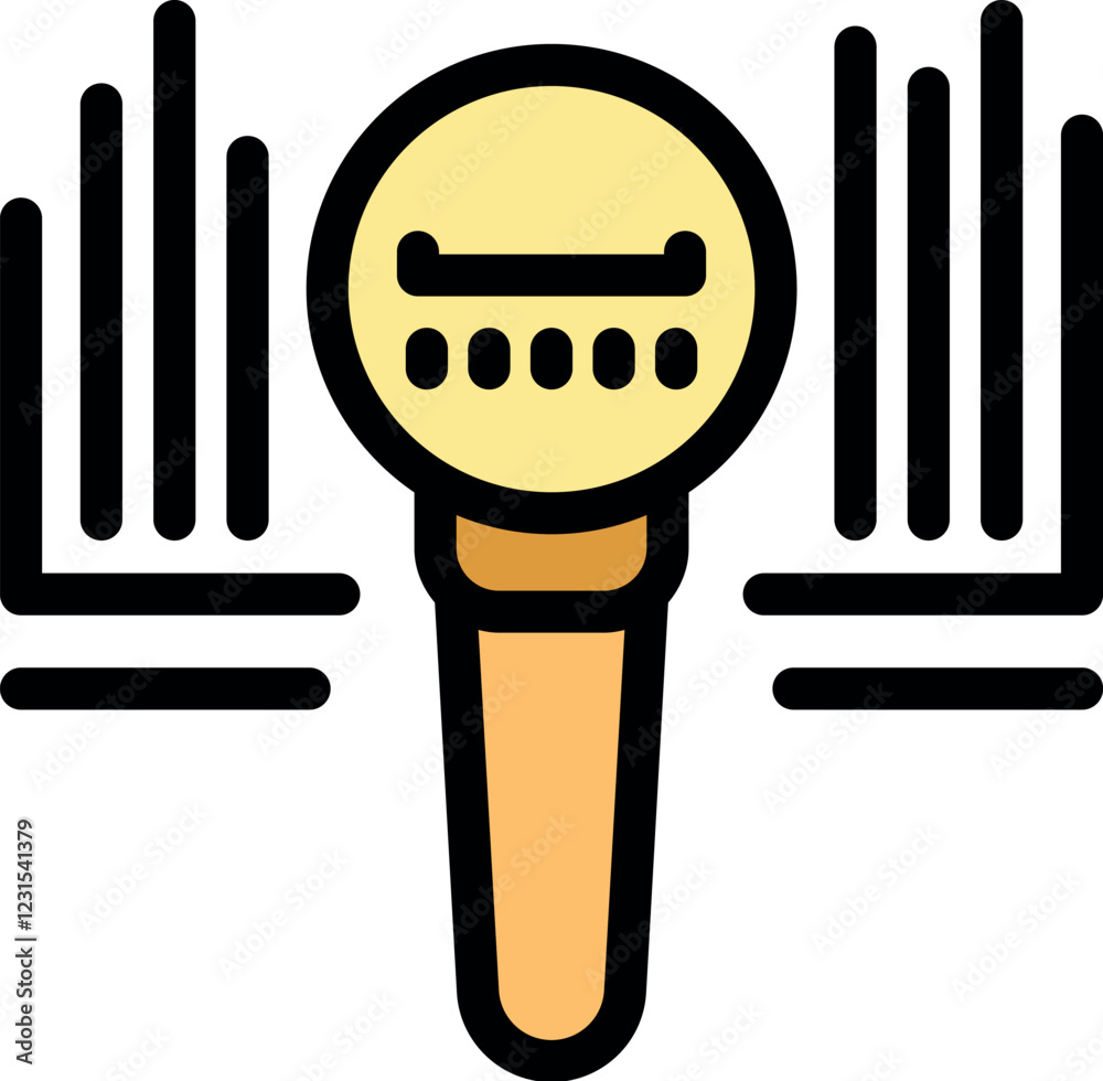 Poster microphone is capturing audio and generating sound waves, indicating audio recording or voice detect