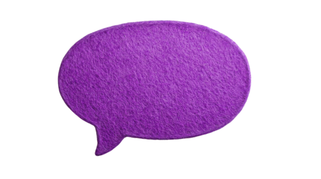 Purple felt speech bubble communicating on transparent background - Powered by Adobe