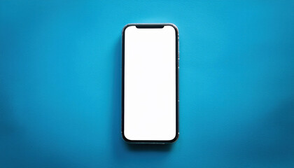 minimalist smartphone with blank white screen on blue background, perfect for showcasing designs or apps