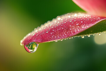Macro Shot of a Dew-Covered Flower Petal in Morning Light