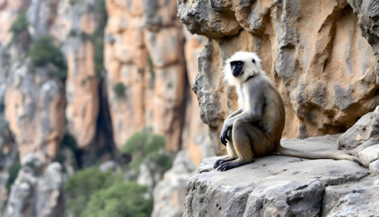 Obraz premium Majestic Langur Monkey Perched on a Cliffside