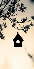 Tranquil Magnolia Tree Silhouette with Birdhouse