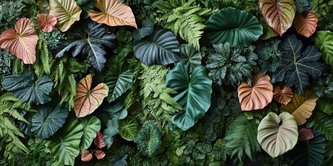 Lush Tropical Green Plant Wall Texture With Anthurium, Epiphytes, And Ferns In Vibrant Detail