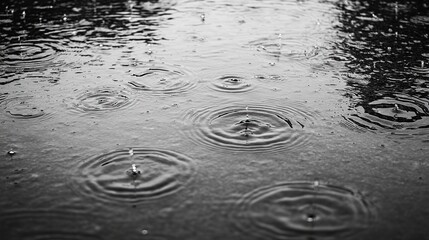 Rain drops puddle city street background grey