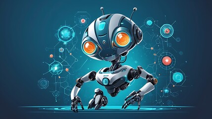 Nanotechnology in medicine, microscopic AI-powered robots, futuristic vector