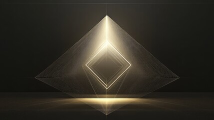 Golden pyramid with a diamond shaped hole in the middle. The pyramid is surrounded by a dark background