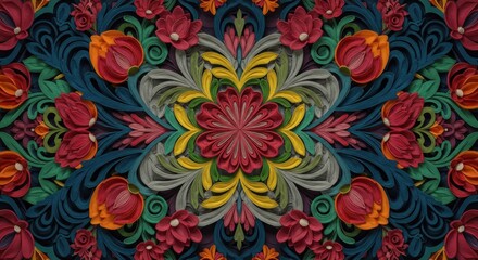 Vibrant floral design with intricate patterns and rich colors