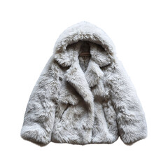Faux Fur Hooded Jacket in Light Gray Isolated on Transparent Background