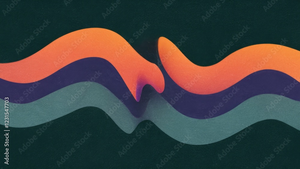 Fototapete Dark blue-green gradient background with blurred orange and purple wave patterns creating a dynamic textured design ideal for a wide banner format