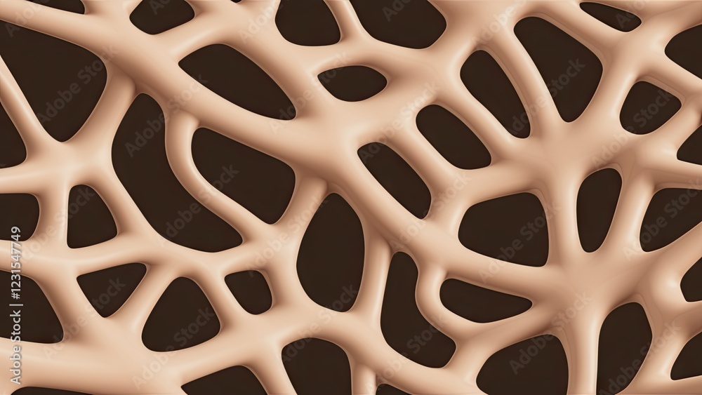 Poster seamless beige biomorphic web pattern on a dark brown background, featuring interconnected organic s
