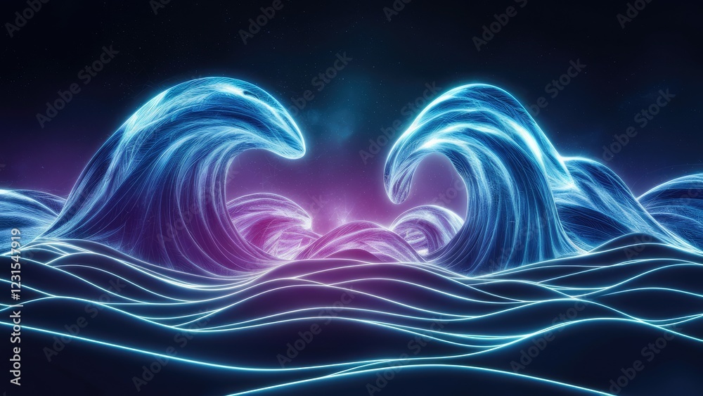 Aufkleber vibrant ultraviolet waves undulating in dynamic patterns with glowing blue and purple hues set again
