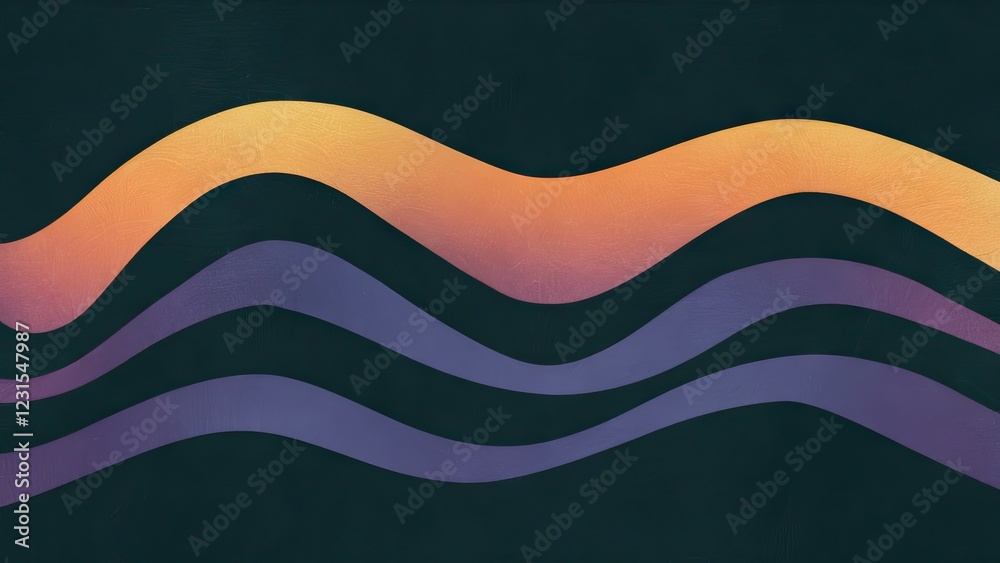 Aufkleber Dark blue-green gradient background with orange and purple wavy patterns, featuring a soft blurred effect and textured noise for a wide banner design.
