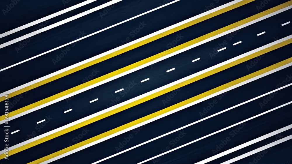 Leinwandbilder abstract illustration of diagonal white and yellow traffic lines on dark blue background featuring l