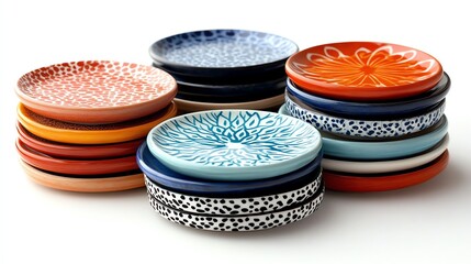 Colorful Stacked Ceramic Plates: A Vibrant Bohemian Display
