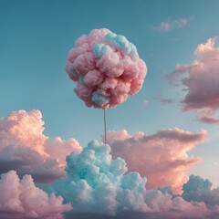 Whimsical cotton candy with pastel sky