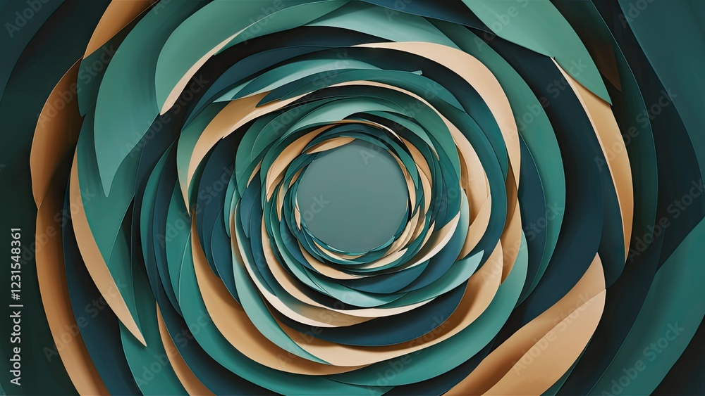 Leinwandbilder abstract paper swirl design in teal and beige colors centered in circular formation with layered tex