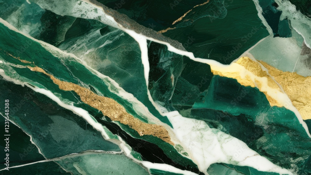 Aufkleber abstract green marble texture with gold veins highlights intricate patterns, featuring deep emerald 