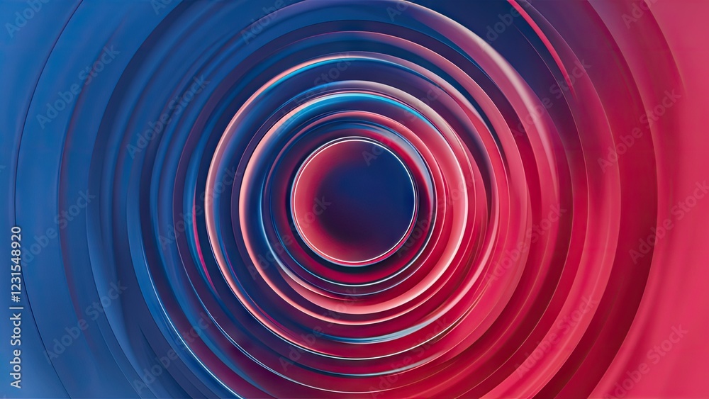 Poster abstract circular pattern with gradient blue and red concentric circles, smooth texture, creating a 