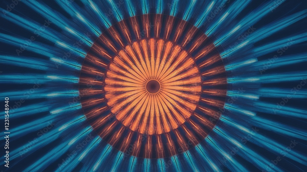 Fototapete vibrant abstract design with radial motion blur showcasing orange center and blue rays emanating out