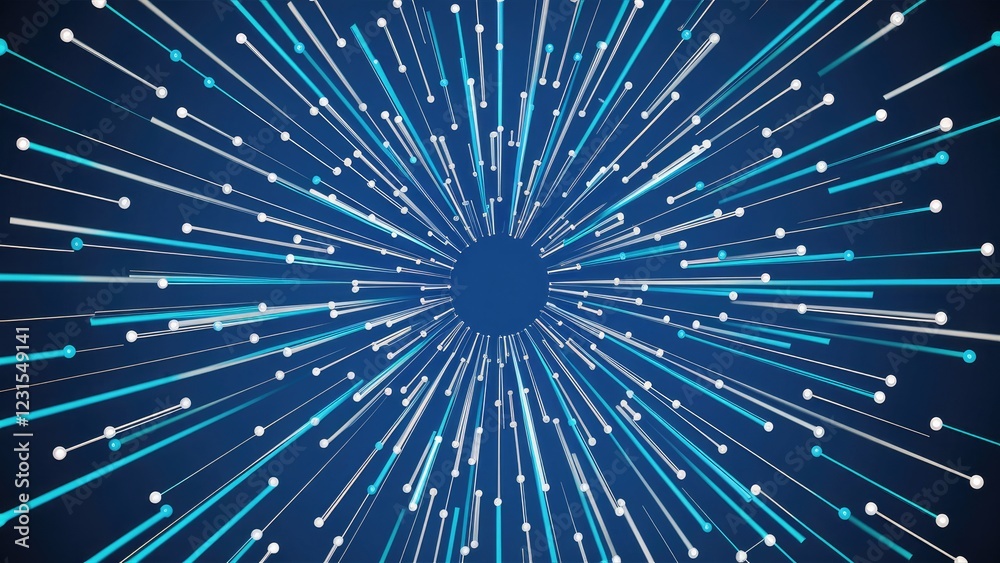 Poster abstract radial lines in shades of blue and white radiate outward from a dark center, creating a dyn