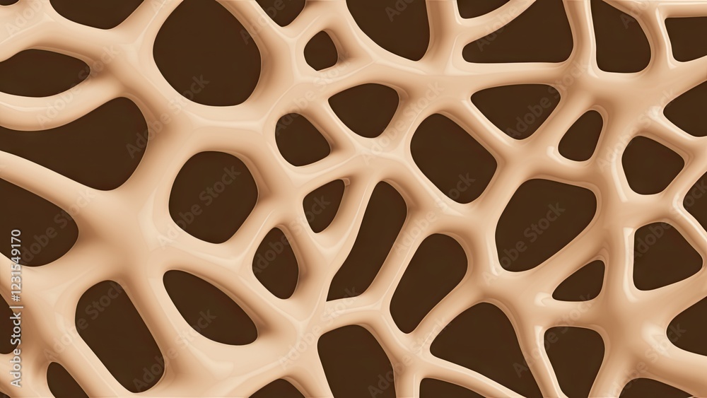 Aufkleber Seamless beige biomorphic web pattern with abstract shapes on a rich brown background, conveying a sense of interconnected networks and modern design.