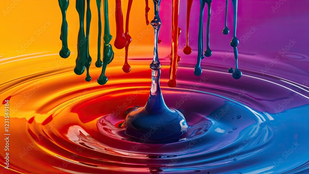 Aufkleber colorful ink drops in vibrant hues of blue green and orange create mesmerizing ripples on a water su