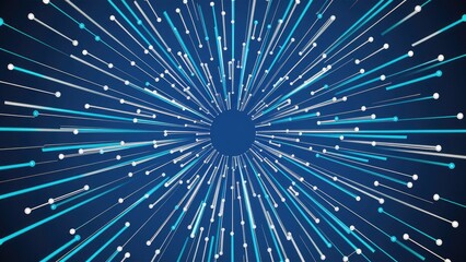 Abstract radial lines in shades of blue and white radiate outward from a dark center, creating a dynamic sense of motion and depth.