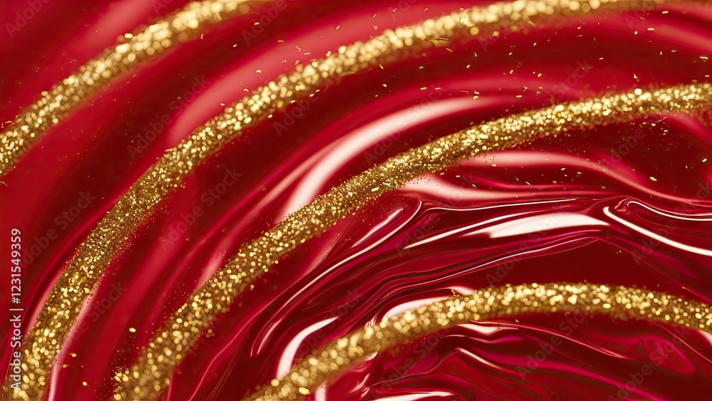Fototapete shimmering red liquid with golden glitter swirling in intricate patterns creating a luxurious and vi
