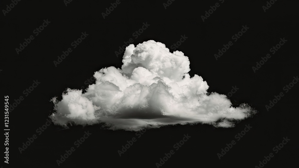 Aufkleber Fluffy white clouds dynamically positioned in the center against a stark black background, highlighting the contrast and texture of the clouds.