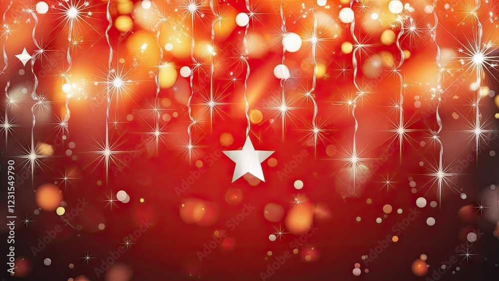 Aufkleber bright red and orange bokeh background featuring shimmering stars and festive lights creating a warm