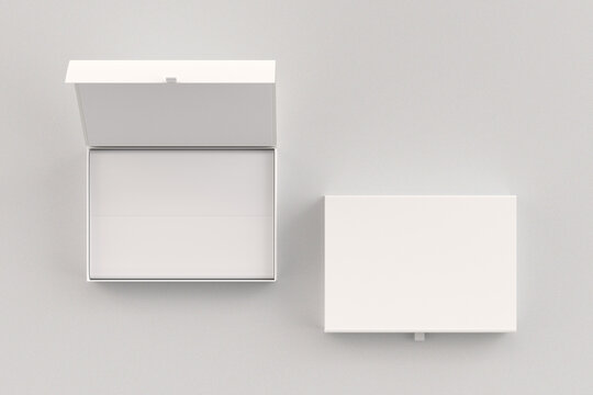 Opened and closed magnetic gift box with paper mockup 3d rendering