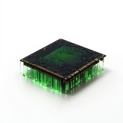 Futuristic Computer Chip with Green Light Effects