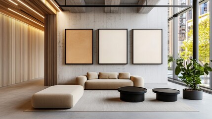 Modern and Minimalist Living Room with Light Colors, Large Windows, and Simple Decorative Elements