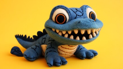 Fototapeta premium A Handmade Blue Felt Lizard Toy With Big Teeth