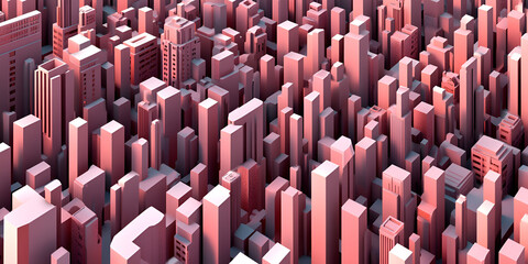 Obraz premium Urban Dreamscape: A mesmerizing abstract cityscape rendered in vibrant shades of pink, capturing the essence of urban life in a stylized and geometric representation. 