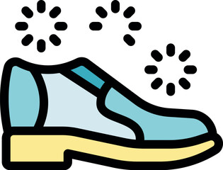 Light blue and beige dress shoe being cleaned by rotating brushes, symbolizing shoe shining service or footwear care