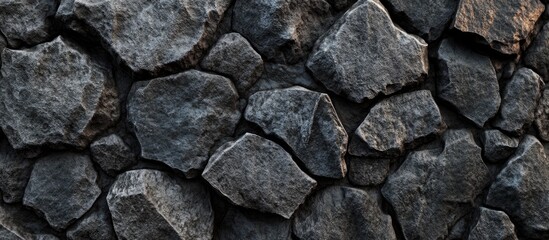 Fototapeta premium Rugged dark black stone texture background with uneven rocky surfaces ideal for creating dramatic and strong design elements in various projects