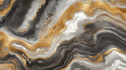 Gold, gray, black marble texture swirls background