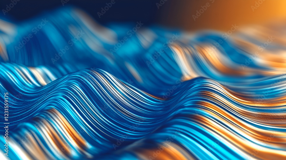 Poster abstract waves in blue and orange: a mesmerizing abstract design of undulating waves in vibrant blue