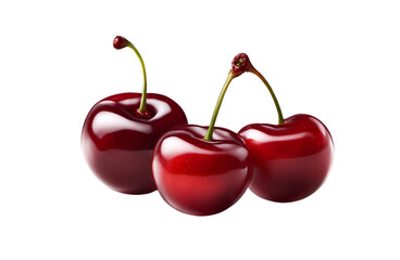 fresh red cherries with stems, isolated on a transparent background