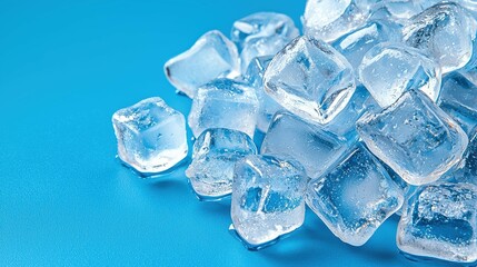 Fresh ice cubes on a blue background.