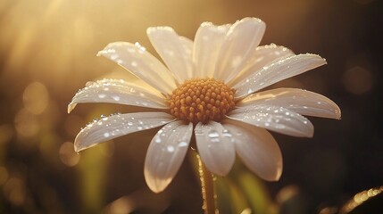 Dewdrops on a Daisy at Sunrise