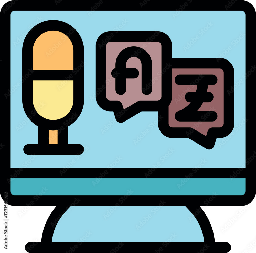 Poster language learning app translating audio from microphone to foreign text using artificial intelligenc